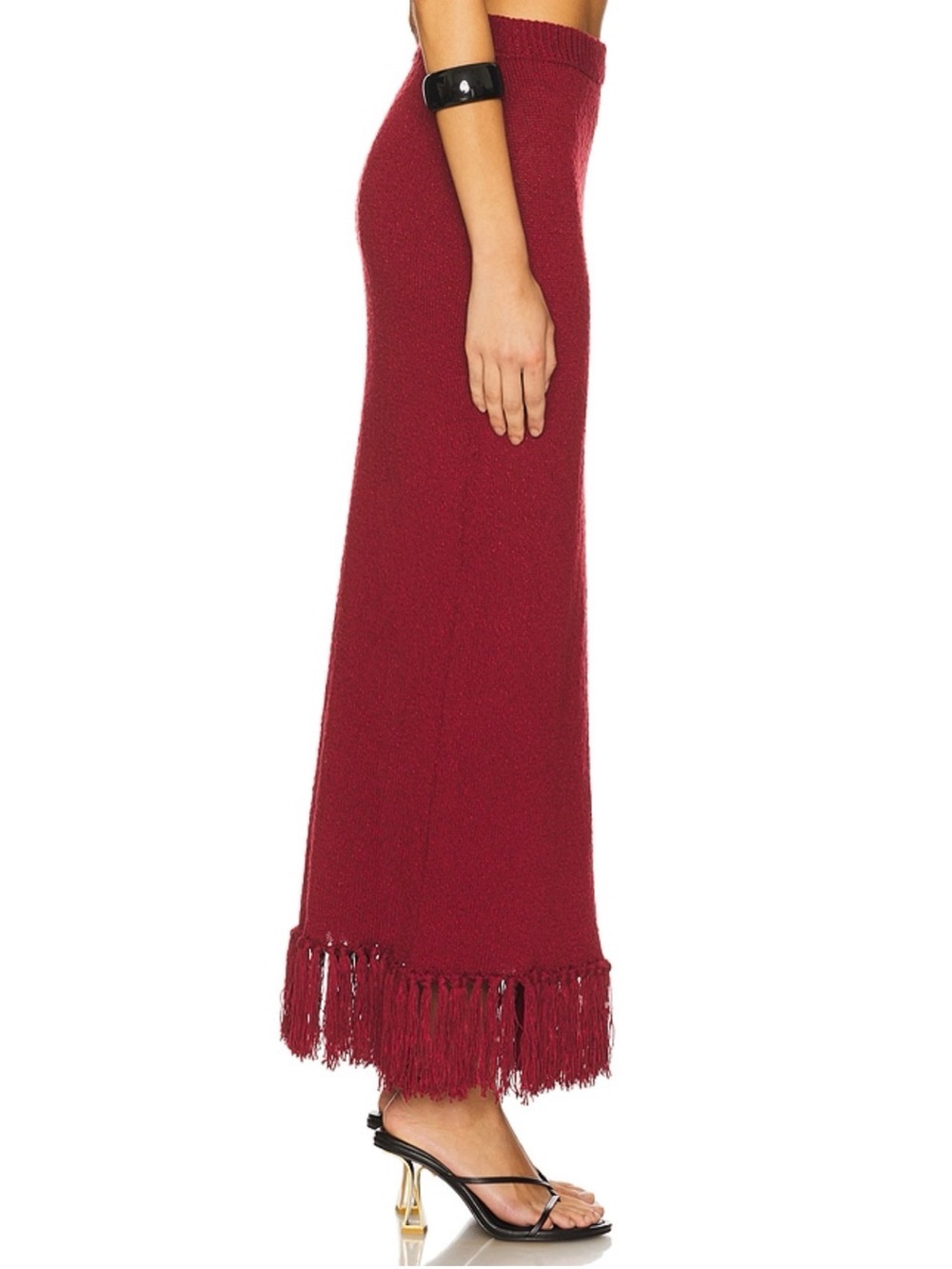 4th & Reckless Revolve Gabby Knitted Fringed Maxi Skirt in Burgundy Small NWT - Picture 3 of 9